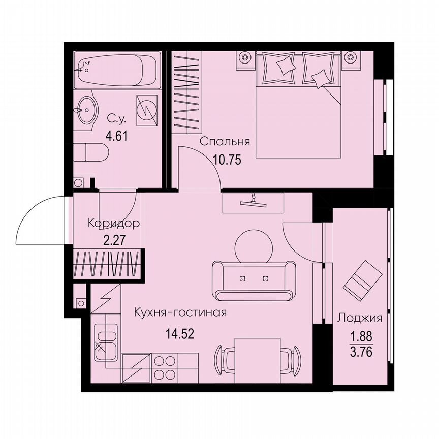 1-к. квартира, 34 м², 2/9 эт.