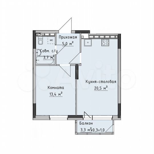 1-к. квартира, 42,5 м², 2/18 эт.