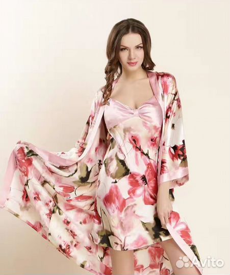 Комплект шелковый халат + сорочка