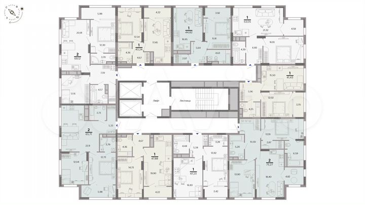 2-к. квартира, 65,7 м², 2/25 эт.