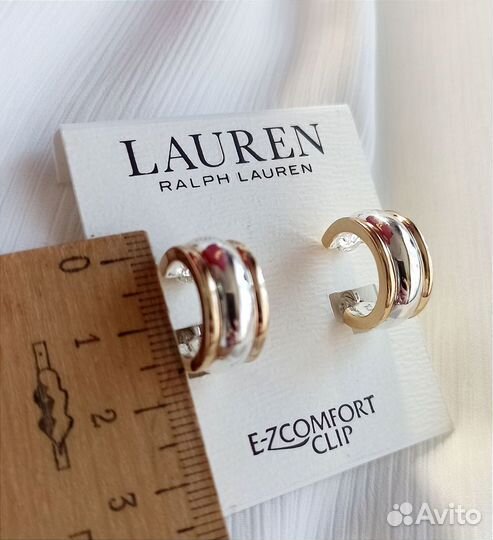 Серьги клипсы Ralph Lauren 2 тона полукольца