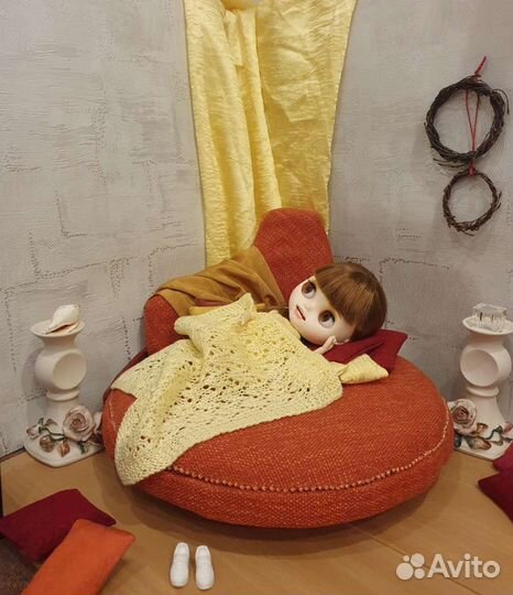 Кукольная круглая кровать для кукол до 40 см