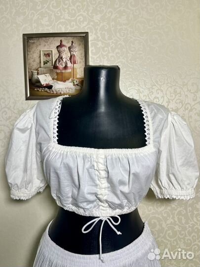 Винтажная баварская блузка под дирндль, 48