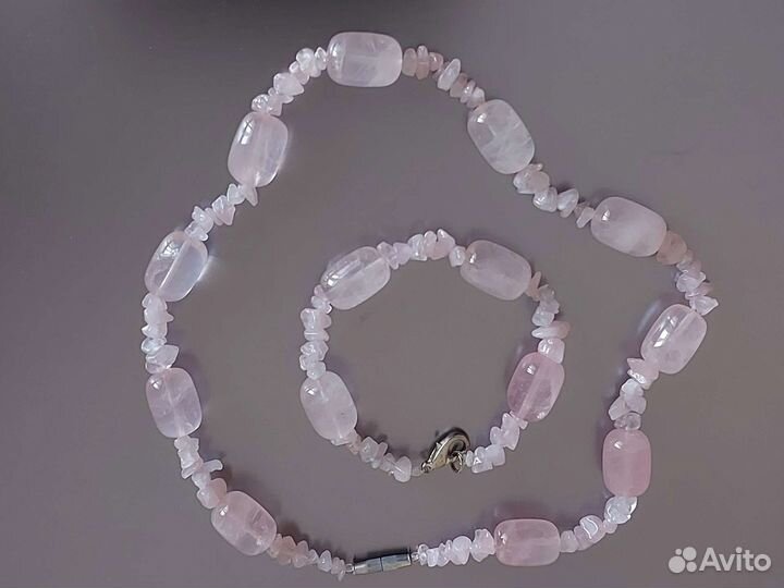Бусы и браслет Розовый кварц