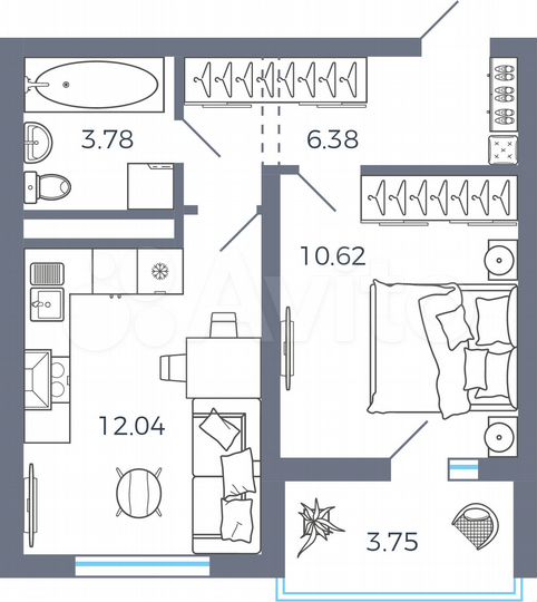 1-к. квартира, 34,7 м², 6/9 эт.