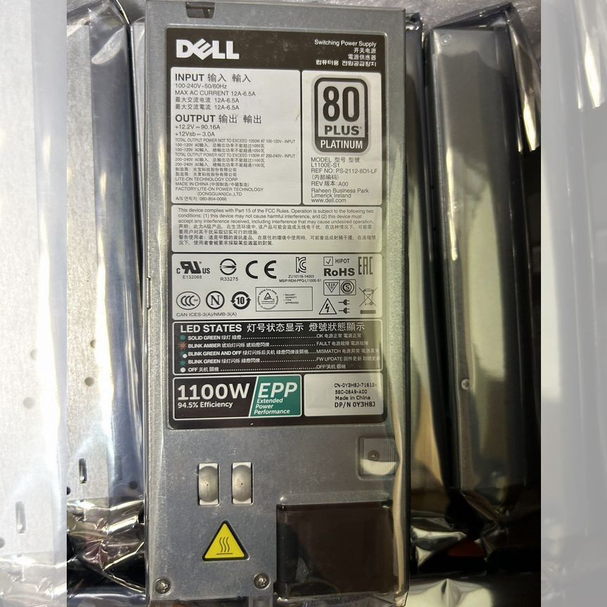 [Y3H8J] Блок Питания Dell 1100w Eppl1100e-S1