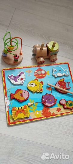 Деревянные игрушки, магнитная рыбалка