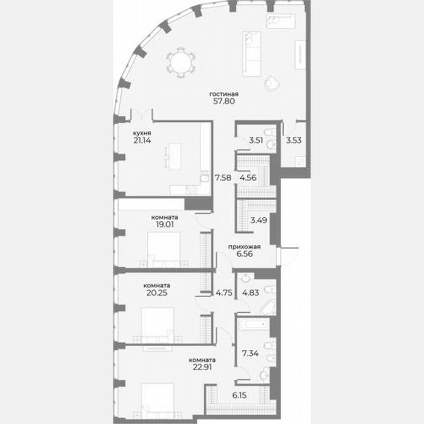 4-к. апартаменты, 197,9 м², 19/20 эт.