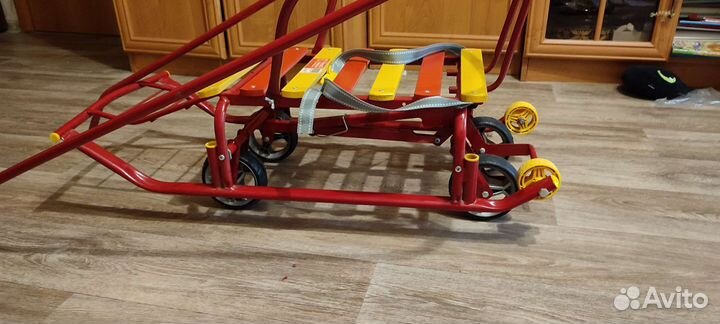 Детские санки с колесами+чехол с сиденьем