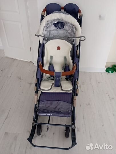 Санки коляска ника 7-8 синие в елочку