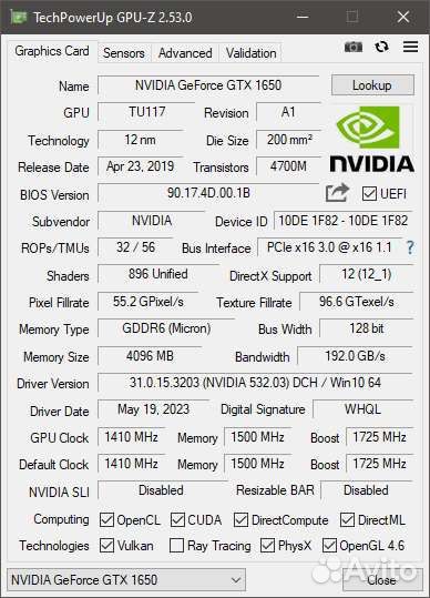 Видеокарта gtx 1650 4gb