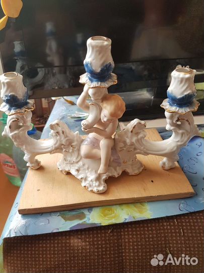 Подсвечник румынский тройной винтаж ангел путти