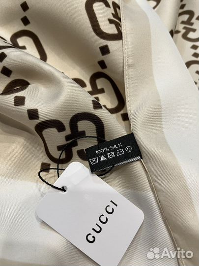 Шелковый платок шаль Gucci бежевый новый