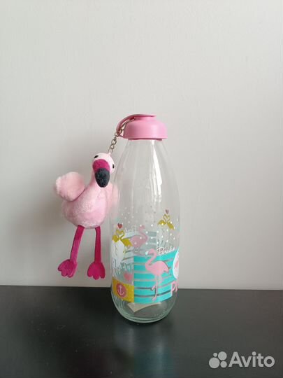 Стеклянная бутылка для воды фламинго