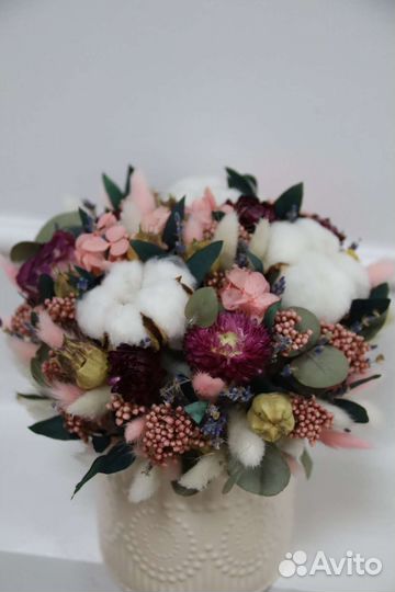 Букет сухоцветов в кашпо. Не завянет