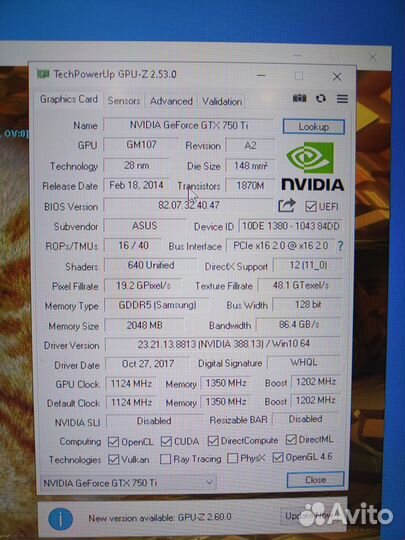 Видеокарта GTX 750 Ti asus strix OC