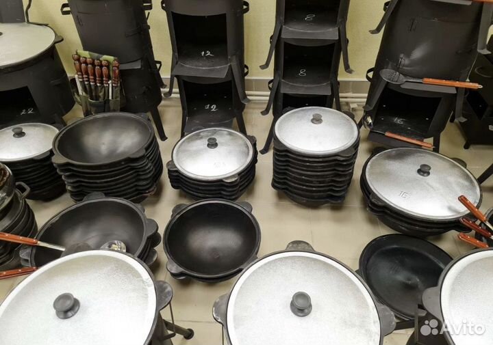 Казан чугунный + печь + половник + специи