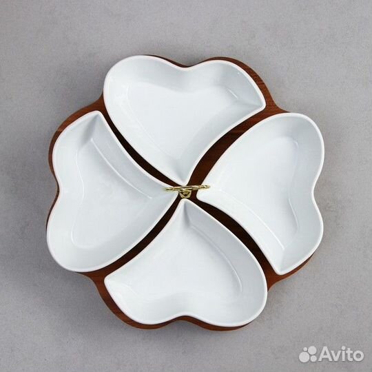 Менажница 'Сердце', 4 шт 300 мл, деревянное основа