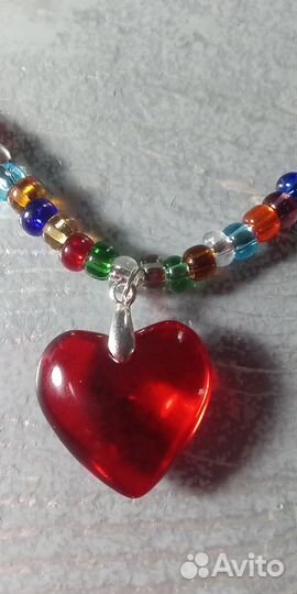 Ожерелье с кулоном сердце (стекло)