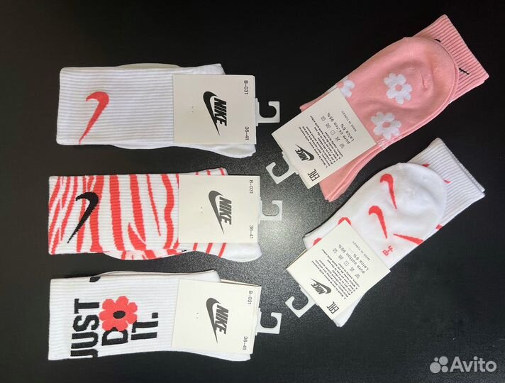 Носки nike женские высокие белые, розовые