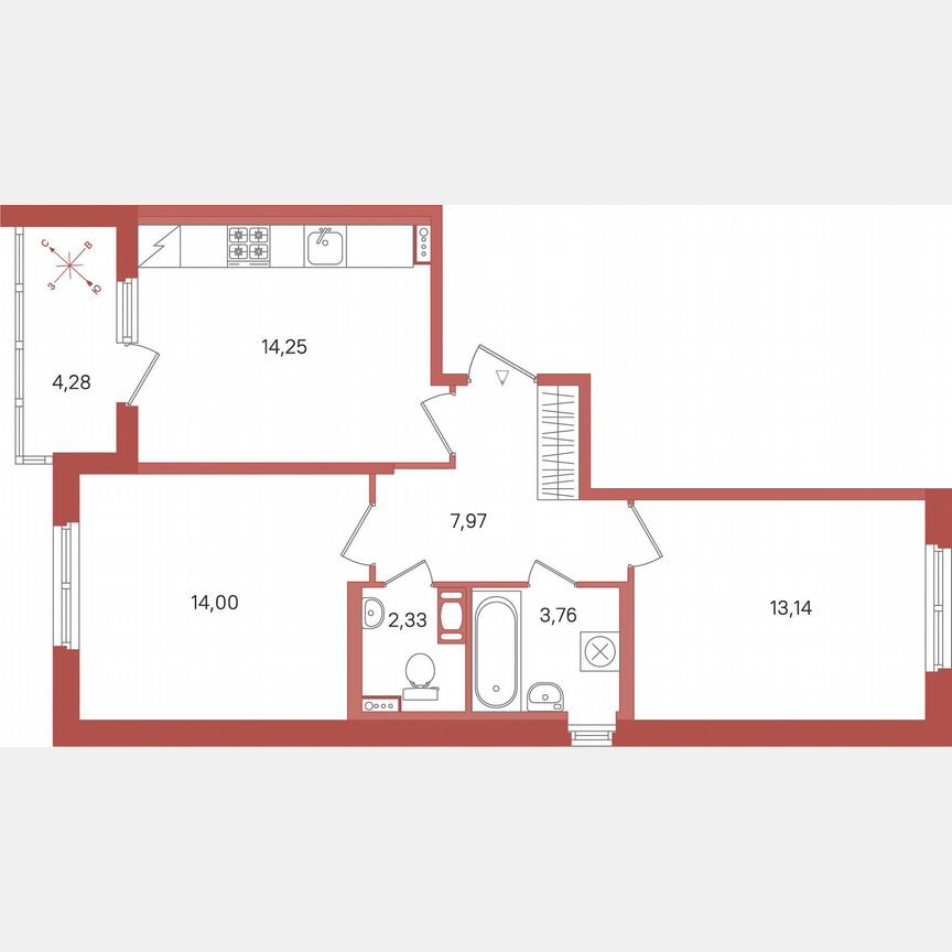 2-к. квартира, 57,6 м², 5/5 эт.