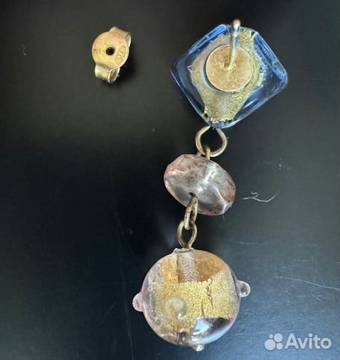 Серьги из муранского стекла (серебро с позолотой)