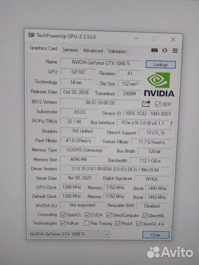 Видеокарта asus GeForce GTX 1050 Ti strix 4gb