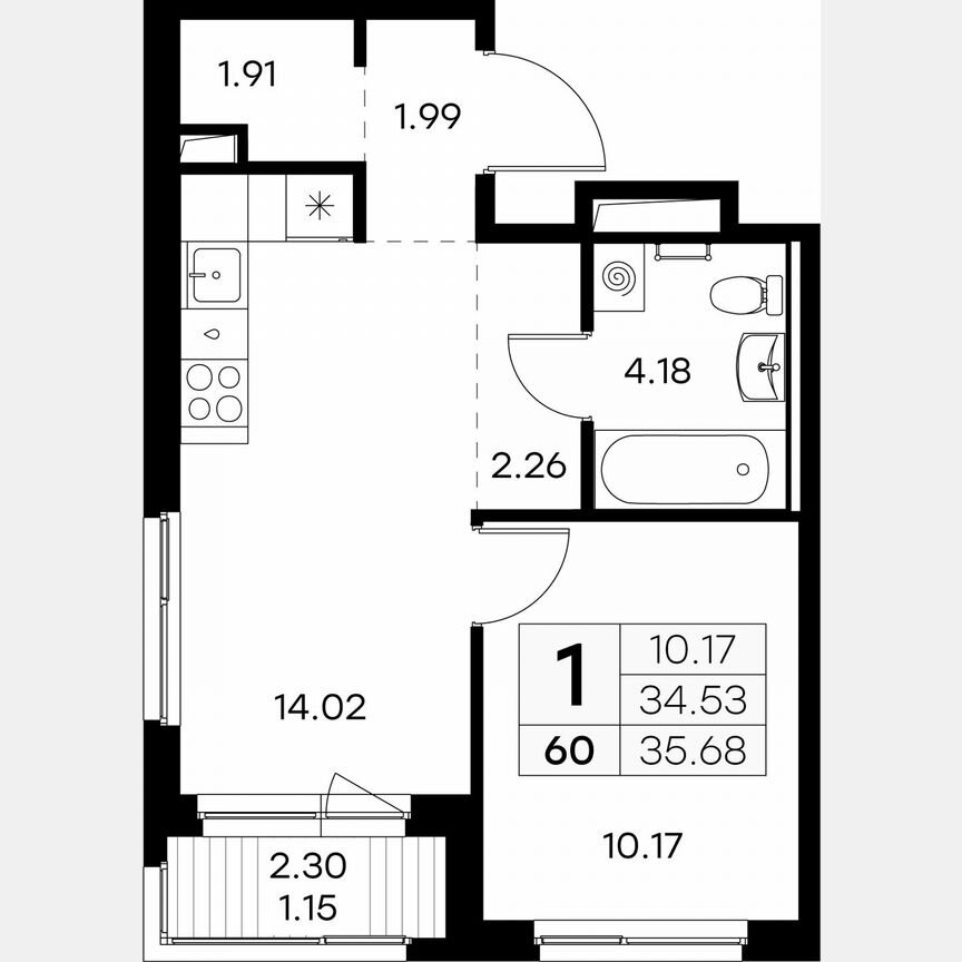 1-к. квартира, 35,7 м², 5/9 эт.