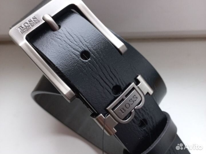 Ремень нат кожа Boss черный