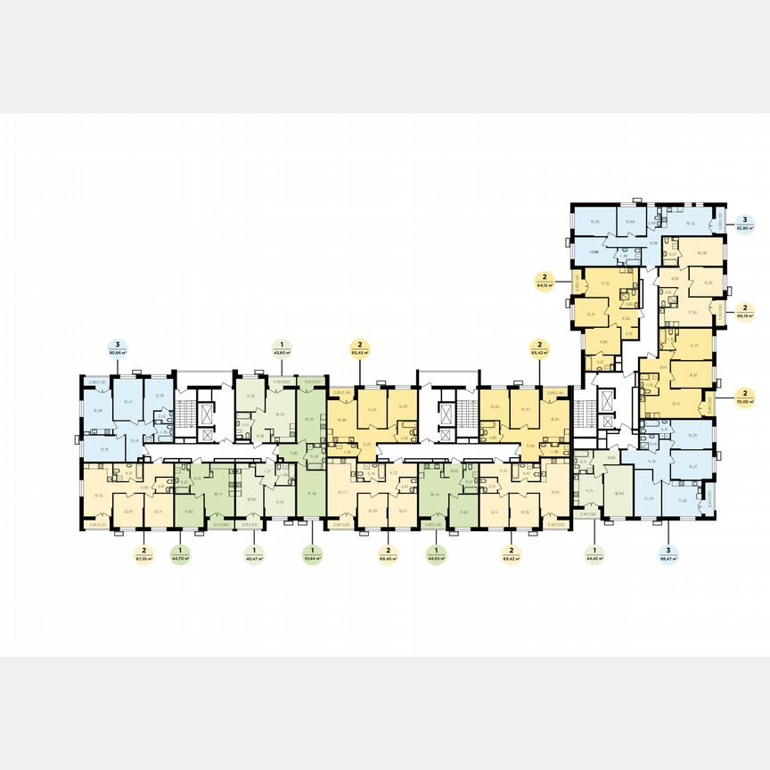 2-к. квартира, 64,3 м², 12/19 эт.