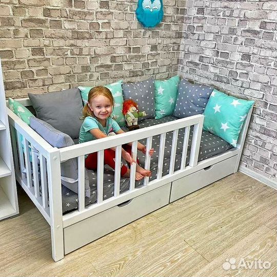 Кроватка берёза высокий борт сингл для малыша