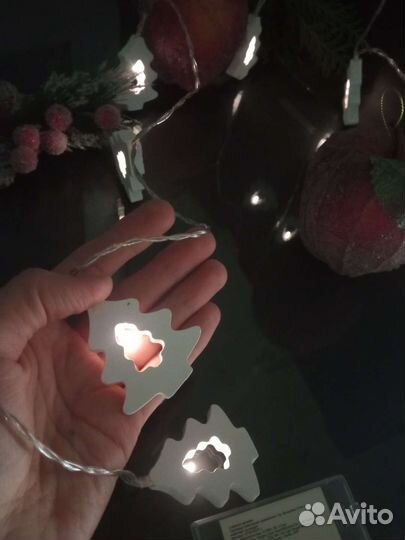 Гирлянда ёлочки деревянная белая