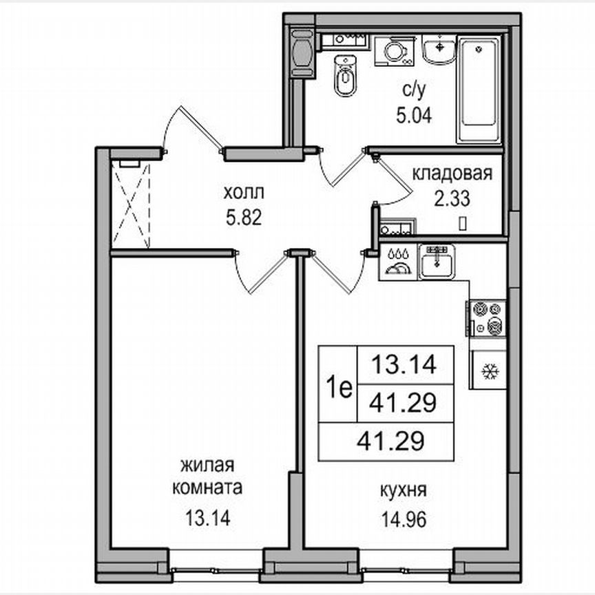 1-к. квартира, 41,5 м², 1/27 эт.