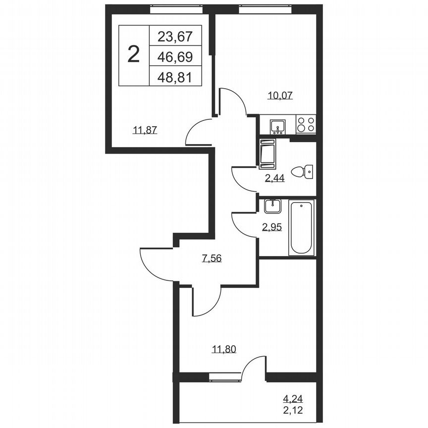 2-к. квартира, 48,8 м², 9/19 эт.