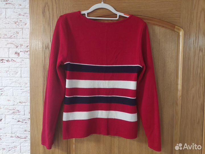 Красный джемпер в полоску под винтаж шерсть 50%