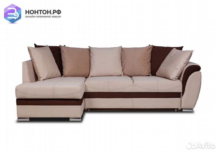 Диван угловой дельфин Стефани айвори / шоколадный