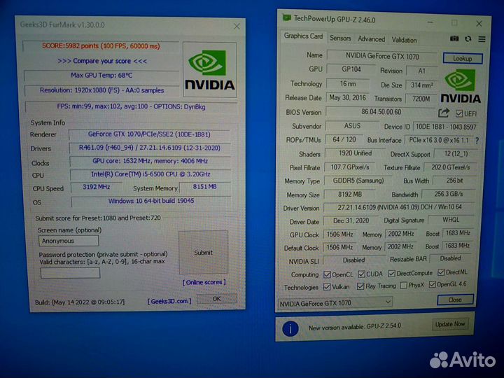 Видеокарта Asus GTX 1070 8gb