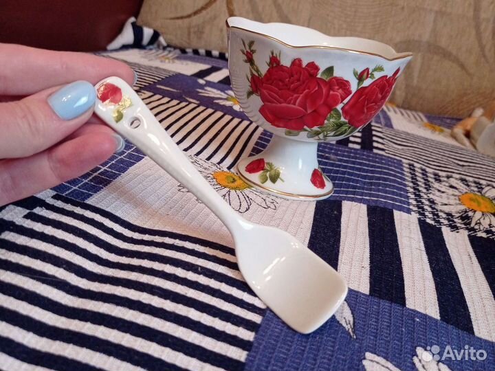 Ваза конфетница фарфор VaBene, креманка с ложкой