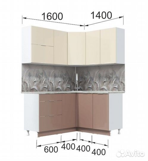 Кухня угловая Асти. Готовый комплект, латте