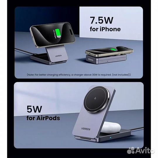 Бзу ugreen W528 (45055) 2-in-1 Wireless Charger f