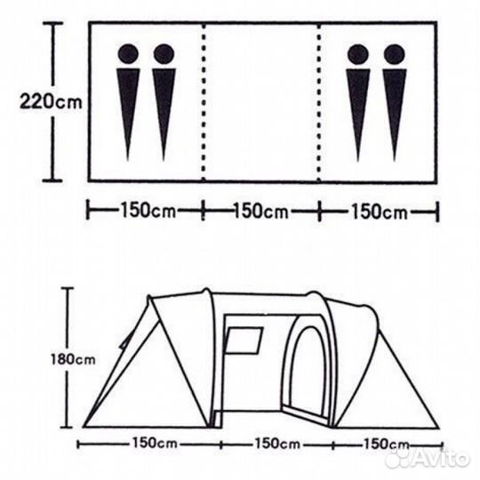 Палатка кемпинг 4-мест 2 спальни 180 см в наличии