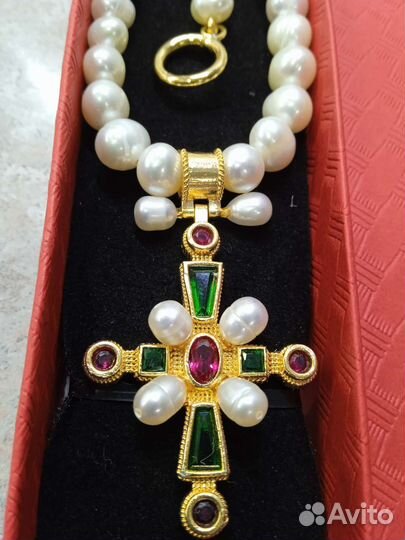 Крест грузинской Царицы Тамары,серебро с нат.жемчу
