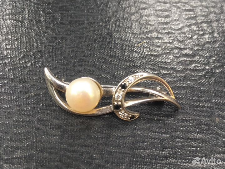 Брошь с жемчужиной серебро, 925 проба