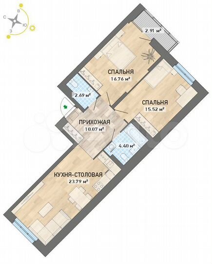 2-к. квартира, 76,1 м², 6/20 эт.