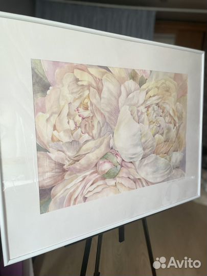 Картина в интерьер акварель холст Пионы