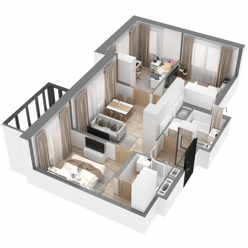 3-к. квартира, 63,4 м², 11/23 эт.