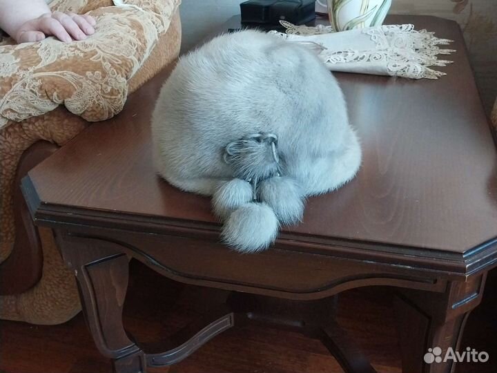 Шапка норковая женская голубая