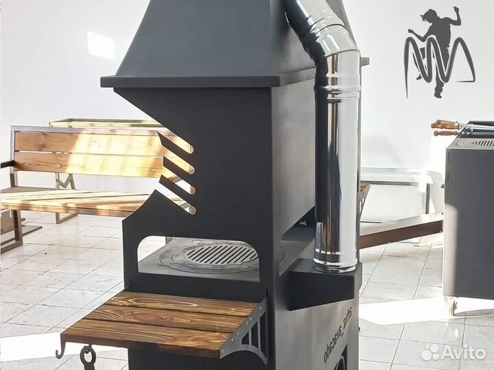 Мангал с печью под казан и вытяжкой