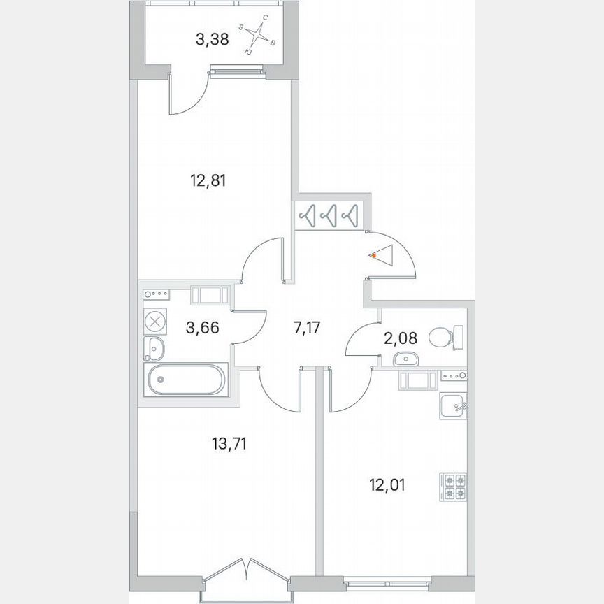 2-к. квартира, 53,1 м², 4/4 эт.