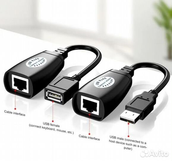 Адаптер удлинитель USB по витой паре vcom с USB A